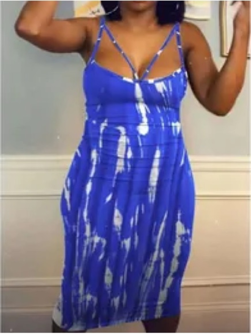 Size Blue & White Tie-Dye Midi Slip Dress,
